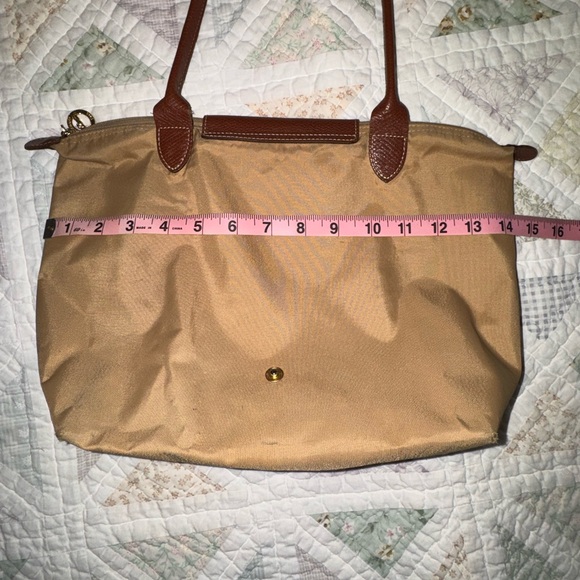 Longchamp Le Pliage Classic Medium Tote • Tan Nylon & Brown Leather • France - Picture 13 of 16